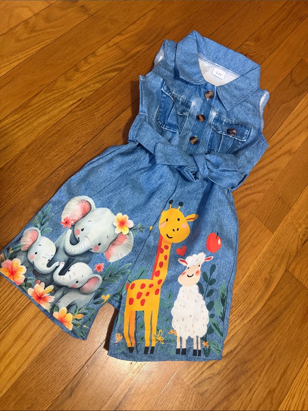 Denim Animal Print Kids Romper - Blue